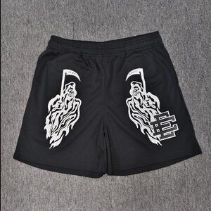 Eric Emanuel Black Mesh Shorts with White Reaper Graphics